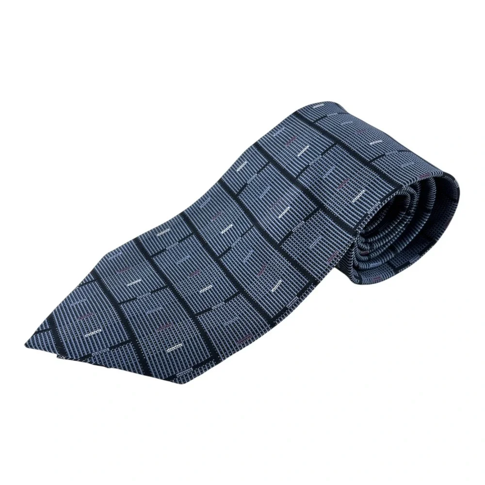 Umberto Bossi Roma Milano Mens Silk Tie Blue Geometric Hand Made Italy 60